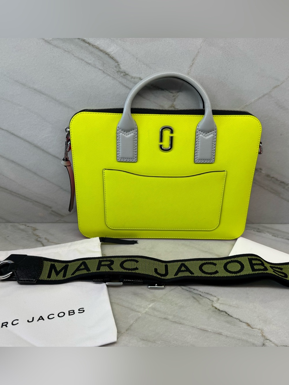 SOLD Marc Jacobs Snapshot Commuter 13 Laptop Bag Neon Yellow Saffiano Leather - Picture 1 of 16